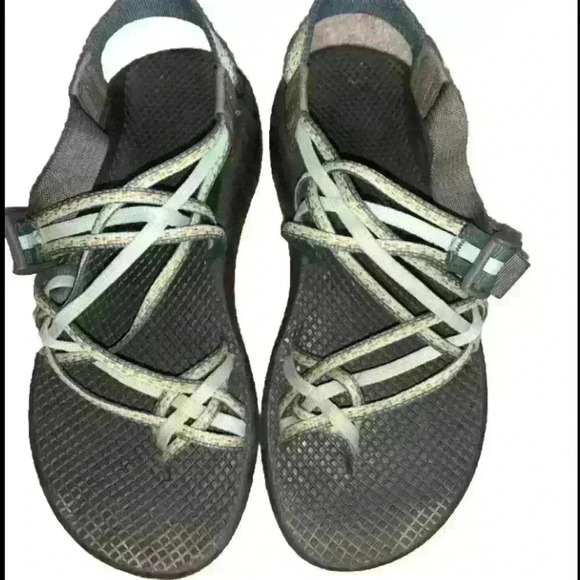 CHACO ZX/3 YAMPA SANDALS Triple Strap Toe Loop Women’s Size 9 Green Blue Shoe - Picture 1 of 5